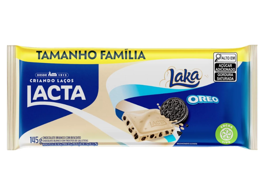 Barra de chocolate lacta oreo 145g Tamanho familia
