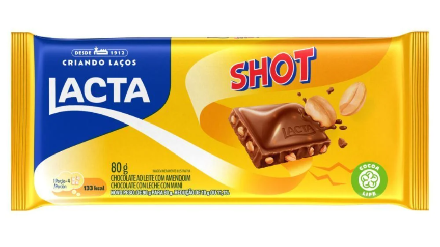 Barra de chocolate Lacta shot 80g