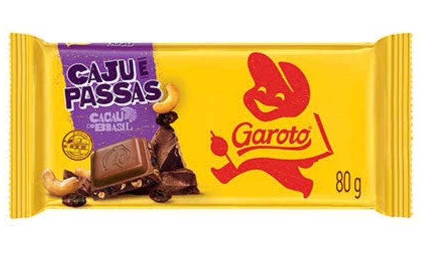 Barra de chocolate garoto caju e passsas 80g