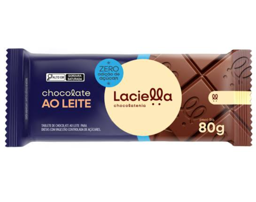 Chocolate ao leite laciella 80g (zero adição de açucares)