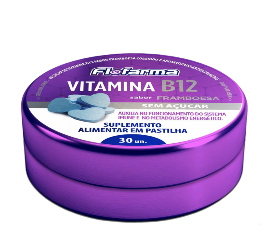 Pastilha Vitamina B12 sabor framboesa 30un