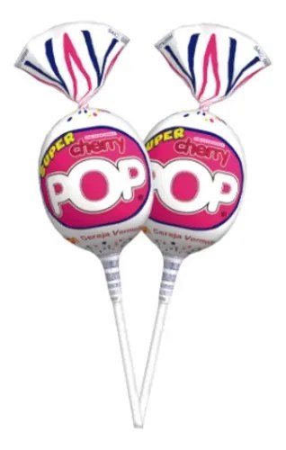 Pirulito super pop de cereja e framboesa