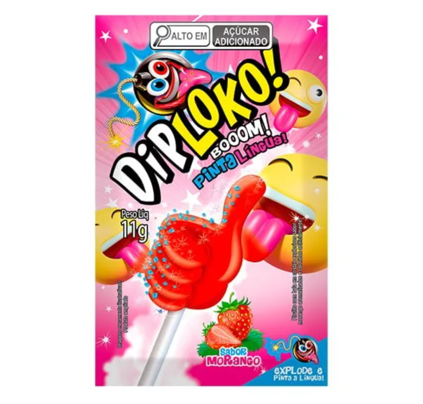 Pirulito Diploko explode na boca sabor morango 11g